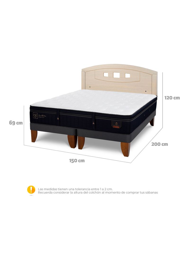 Cama Europea Súper Premium 2 Plazas Base Dividida + Respaldo Gales Alpino-1
