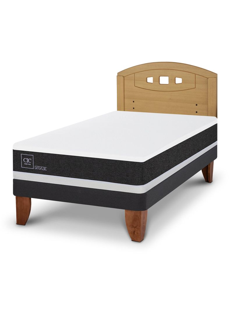 Cama Europea Ortopedic 1.5 Plazas + Respaldo Gales Mostaza-0