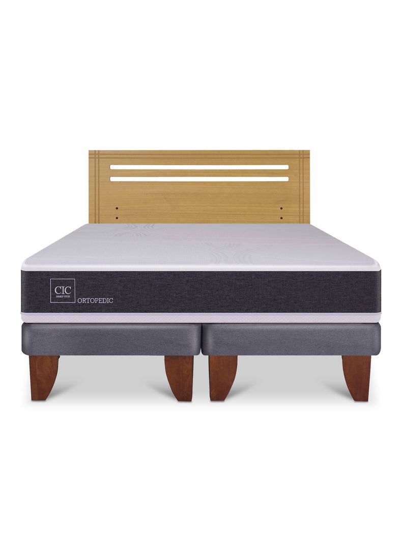 Cama Europea Ortopedic 2 Plazas Base Dividida + Respaldo Gales Mostaza-2