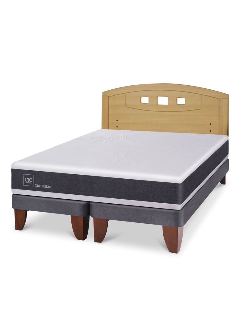 Cama Europea Ortopedic 2 Plazas Base Dividida + Respaldo Gales Mostaza-0