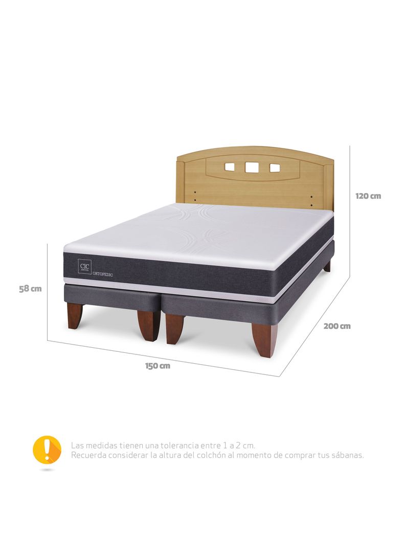 Cama Europea Ortopedic 2 Plazas Base Dividida + Respaldo Gales Mostaza-1