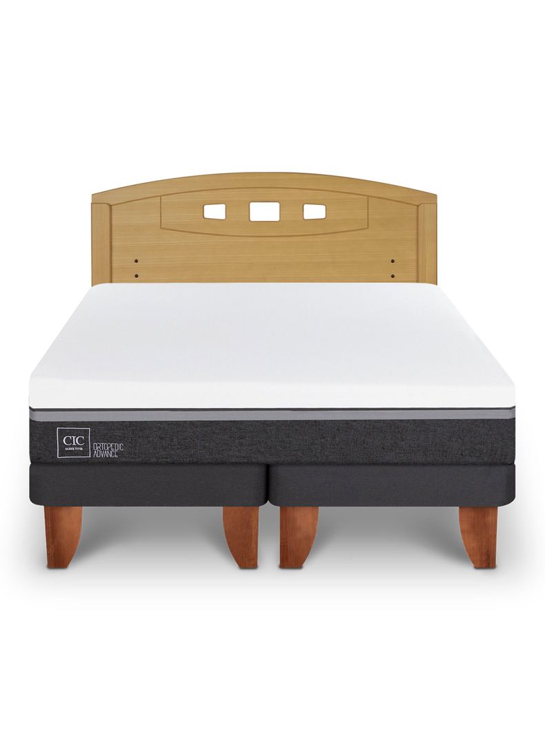 Cama Europea Ortopedic Advance 2 Plazas Base Dividida + Respaldo Gales Mostaza-2