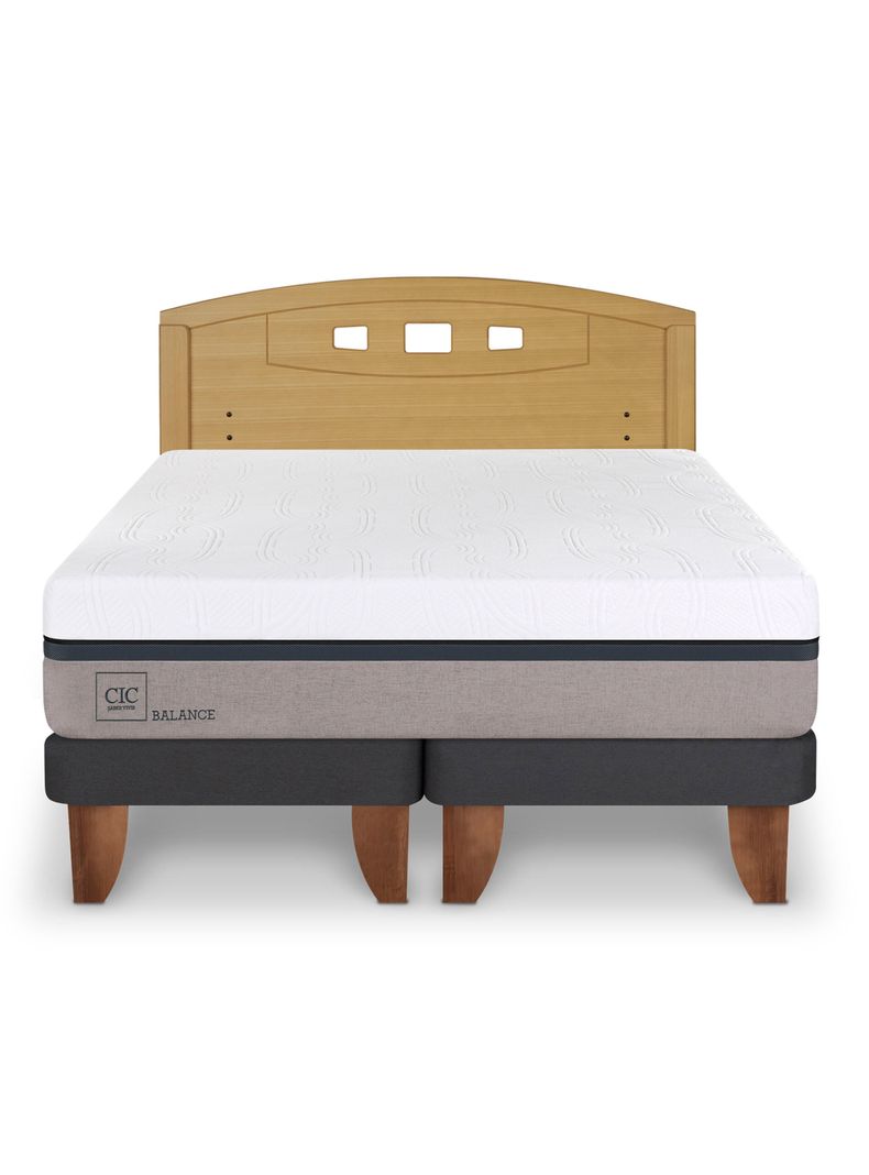 Cama Europea Balance 2 Plazas Base Dividida + Respaldo Gales Mostaza-2