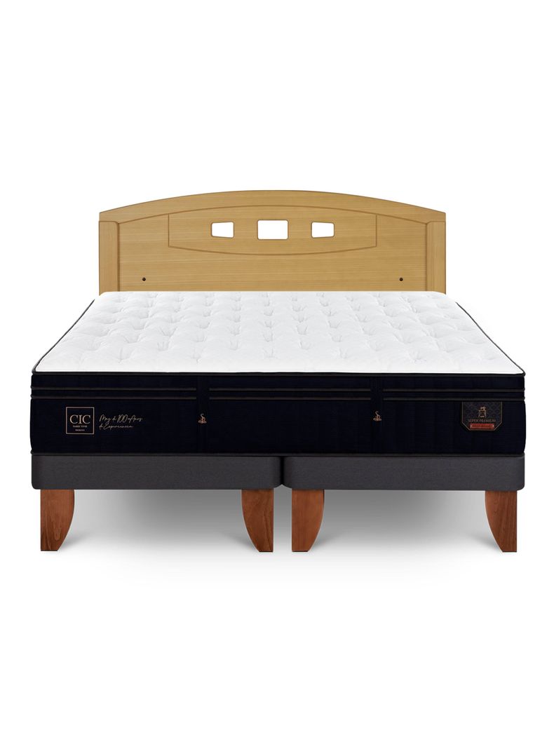 Cama Europea Súper Premium 2 Plazas Base Dividida + Respaldo Gales Mostaza-2