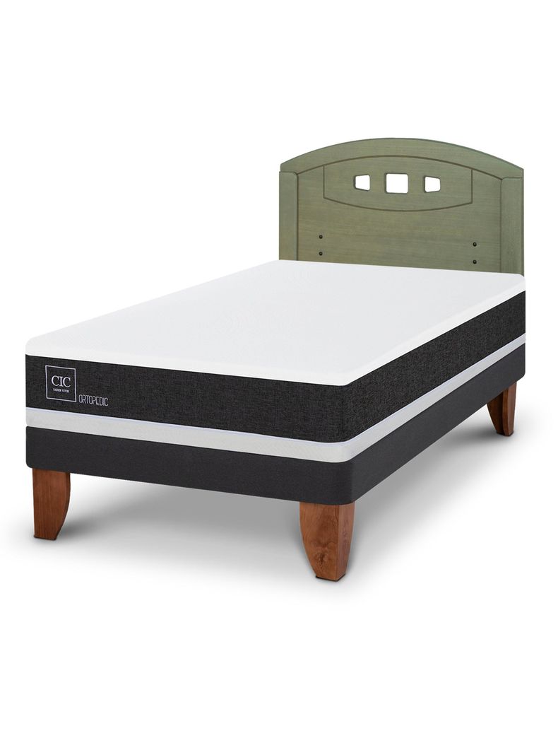 Cama Europea Ortopedic 1.5 Plazas + Respaldo Gales Olivo-0