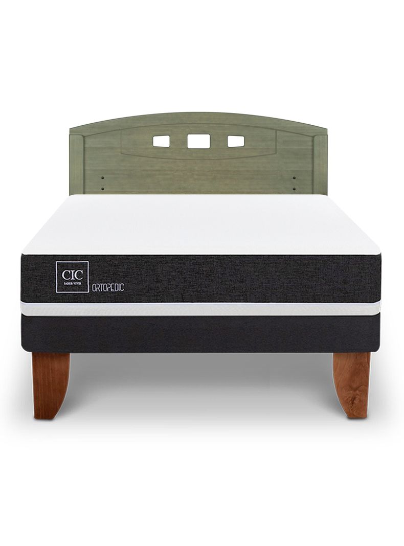 Cama Europea Ortopedic 2 Plazas + Respaldo Gales Olivo-2