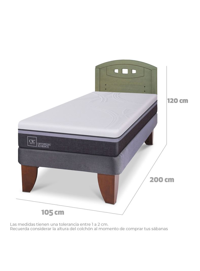 Cama Europea Ortopedic Advance 1.5 Plazas + Respaldo Gales Olivo-1