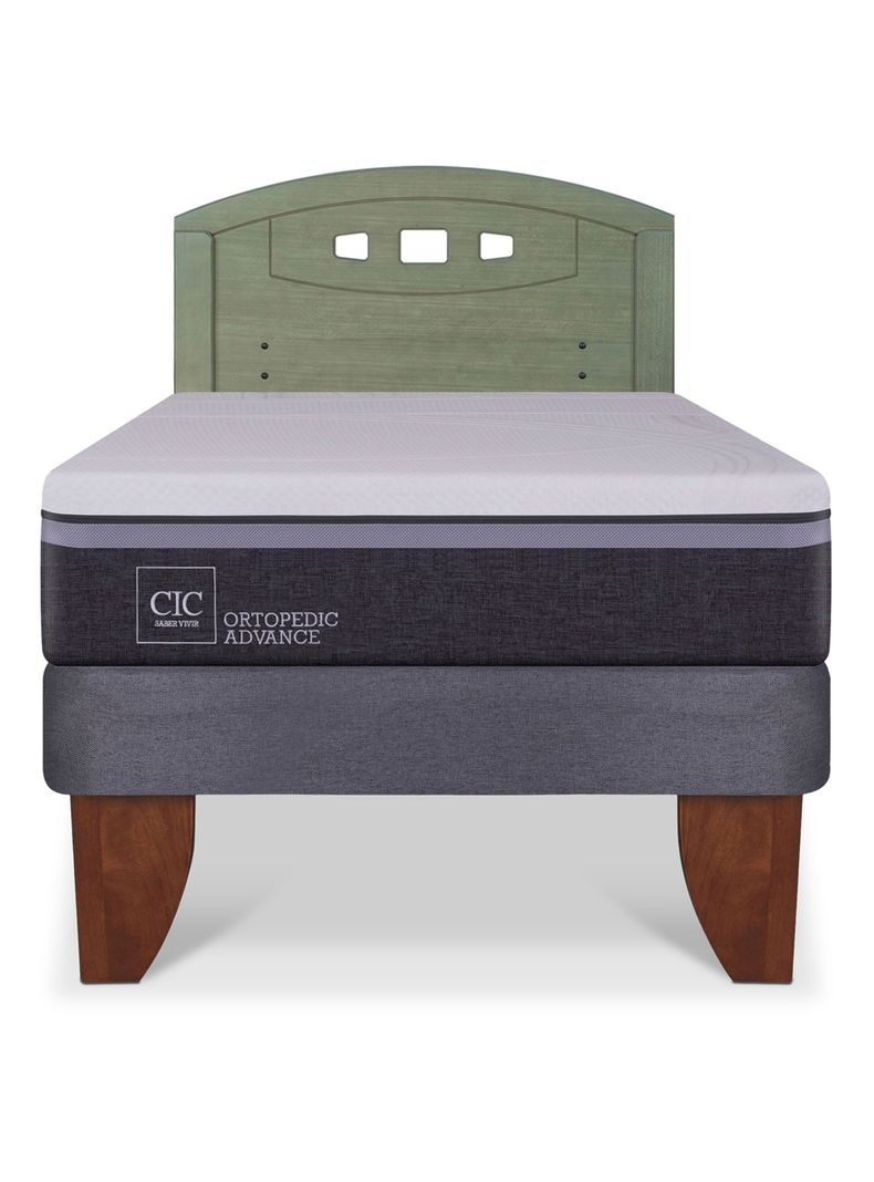 Cama Europea Ortopedic Advance 1.5 Plazas + Respaldo Gales Olivo-2