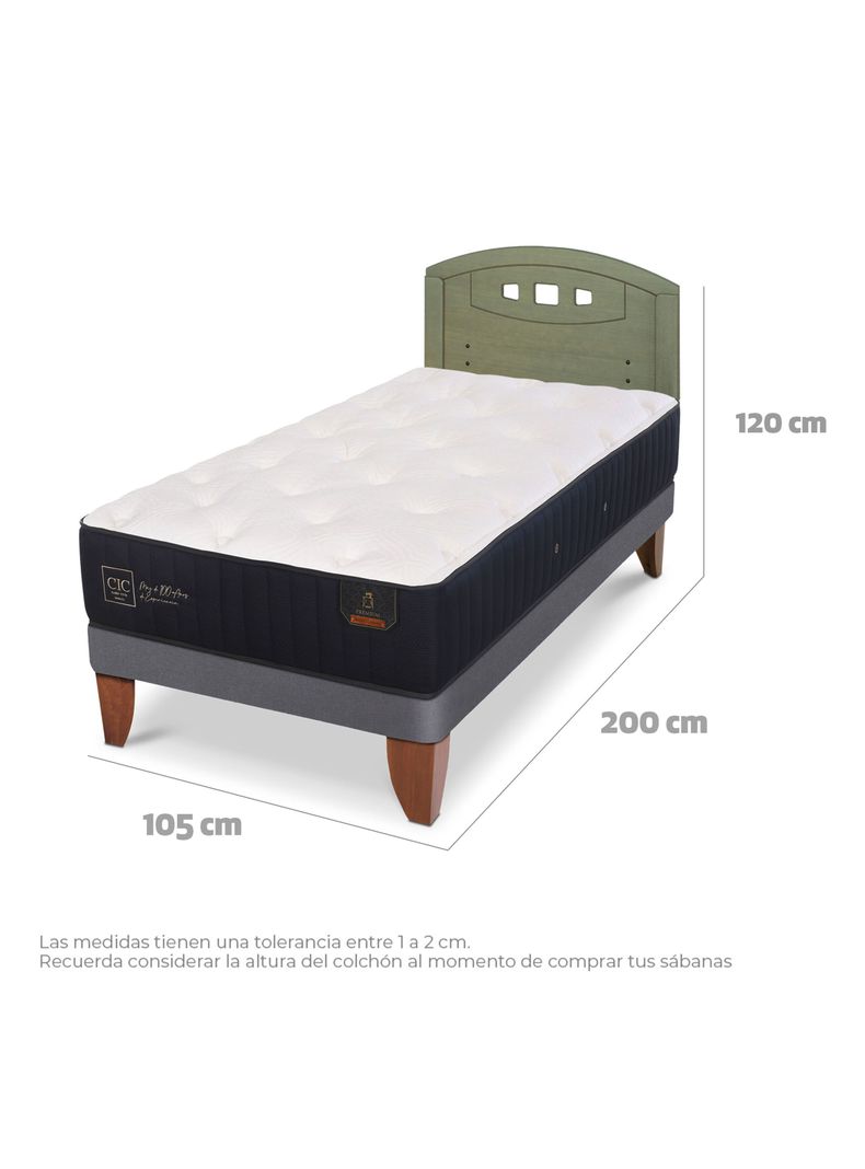 Cama Europea Premium 1.5 Plazas + Respaldo Gales Olivo-1