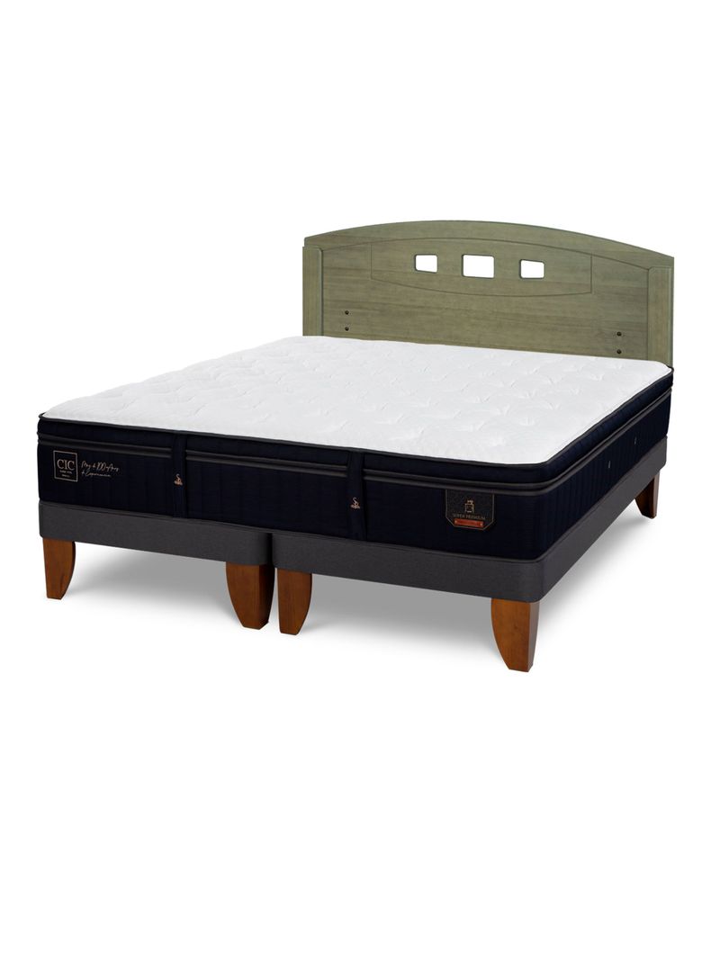 Cama Europea Súper Premium 2 Plazas Base Dividida + Respaldo Gales Olivo-0