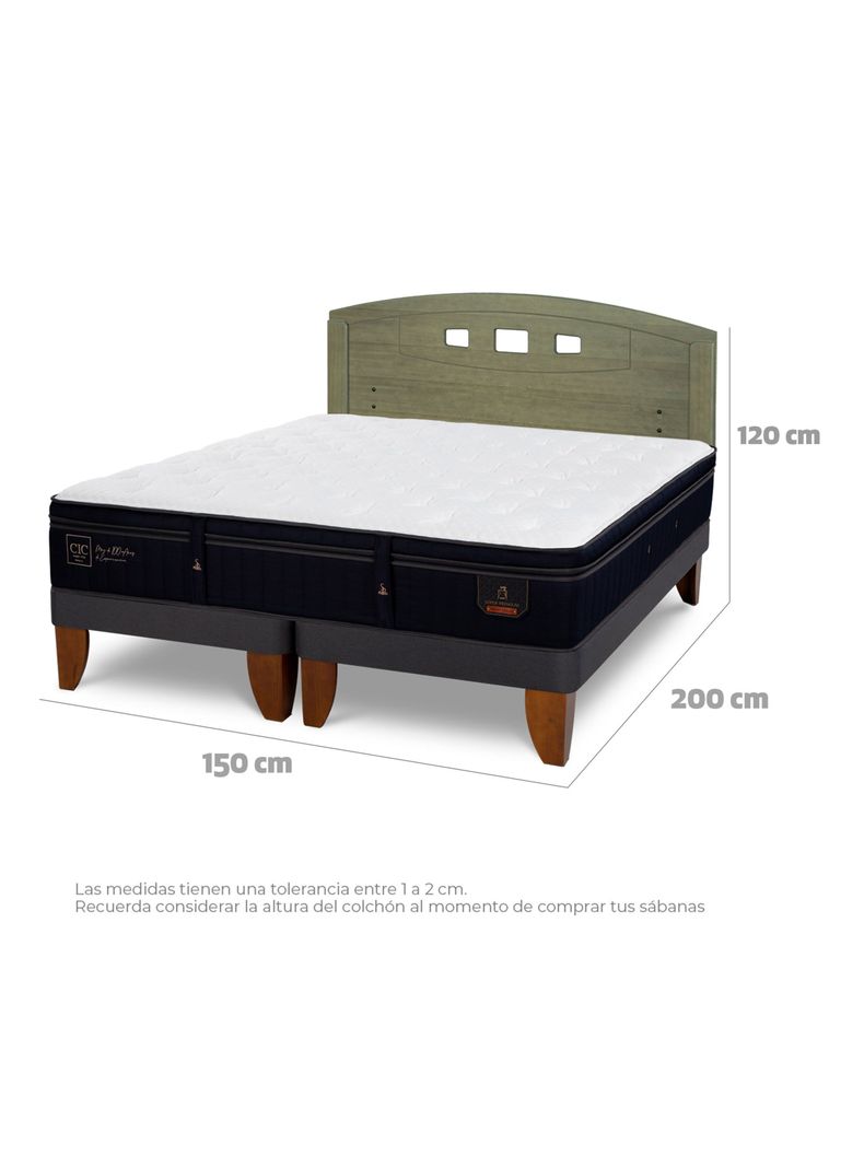 Cama Europea Súper Premium 2 Plazas Base Dividida + Respaldo Gales Olivo-1