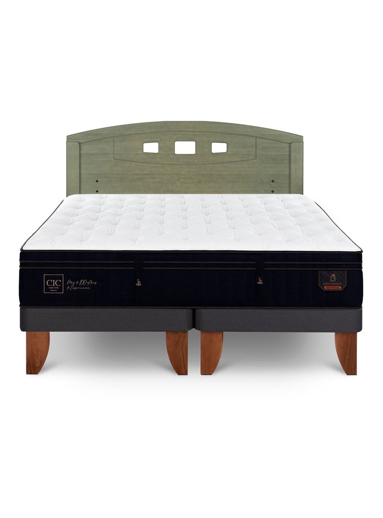 Cama Europea Súper Premium 2 Plazas Base Dividida + Respaldo Gales Olivo-2