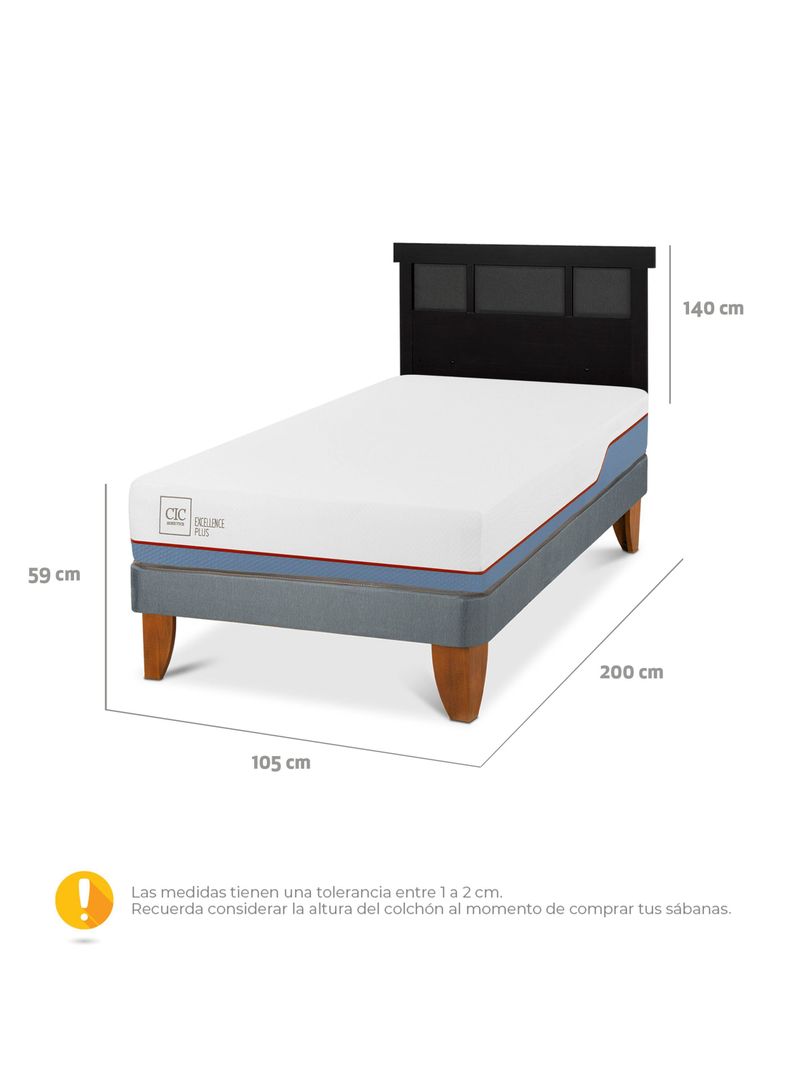 Cama Europea Excellence Plus 1.5 Plazas + Respaldo Dublín Negro-1