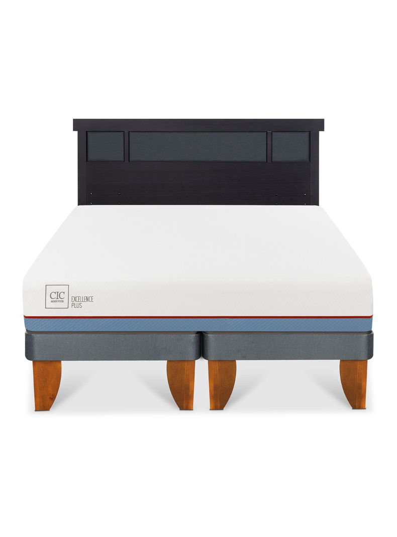 Cama Europea Excellence Plus 2 Plazas Base Dividida + Respaldo Dublín Negro-2