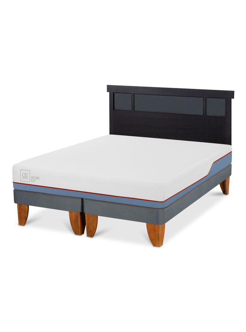 Cama Europea Excellence Plus 2 Plazas Base Dividida + Respaldo Dublín Negro-0
