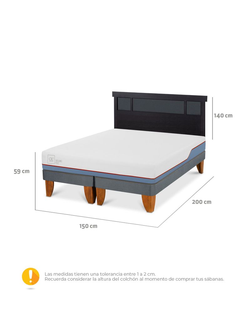 Cama Europea Excellence Plus 2 Plazas Base Dividida + Respaldo Dublín Negro-1
