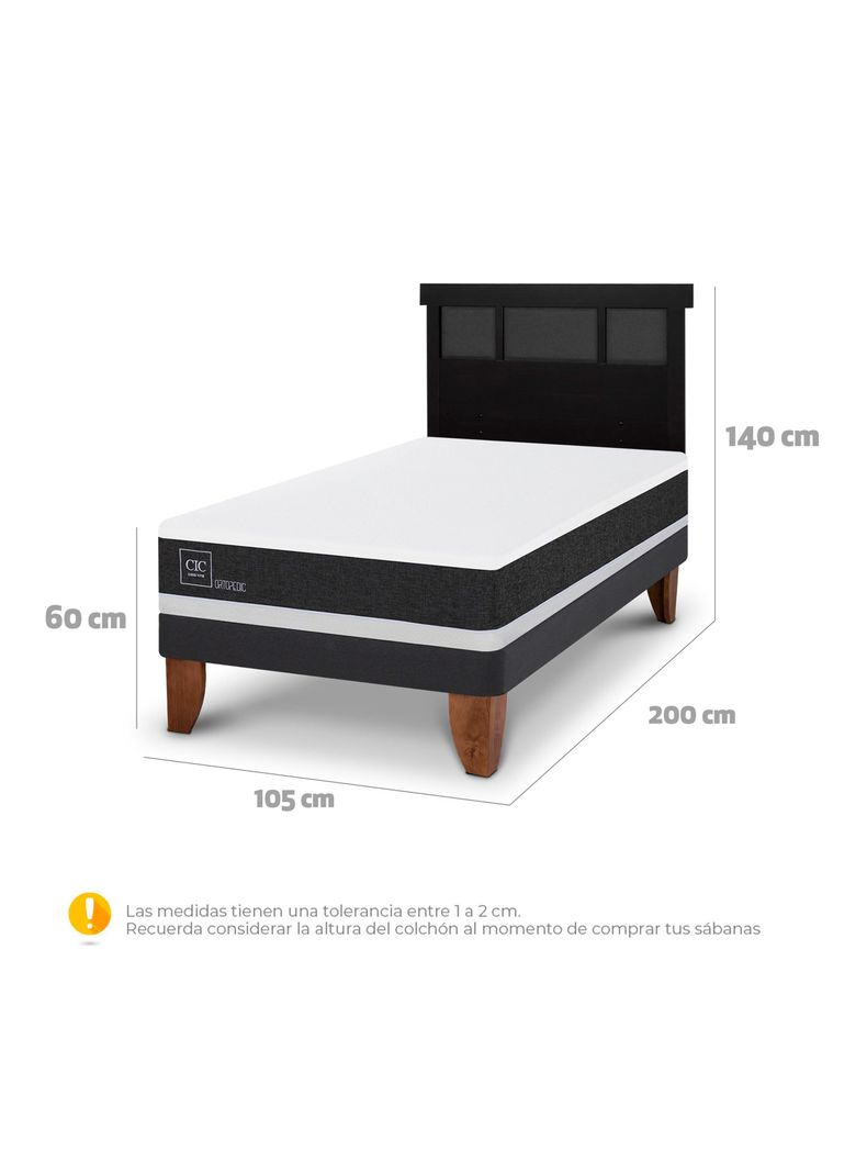 Cama Europea Ortopedic 1.5 Plazas + Respaldo Dublín Negro-1