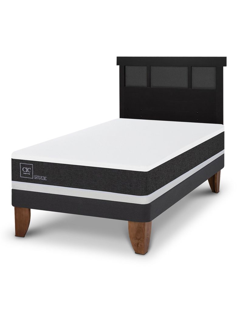 Cama Europea Ortopedic 1.5 Plazas + Respaldo Dublín Negro-0
