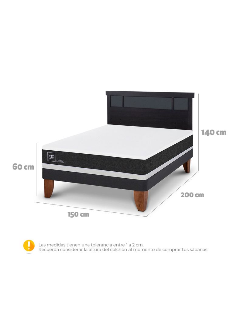 Cama Europea Ortopedic 2 Plazas + Respaldo Dublín Negro-1