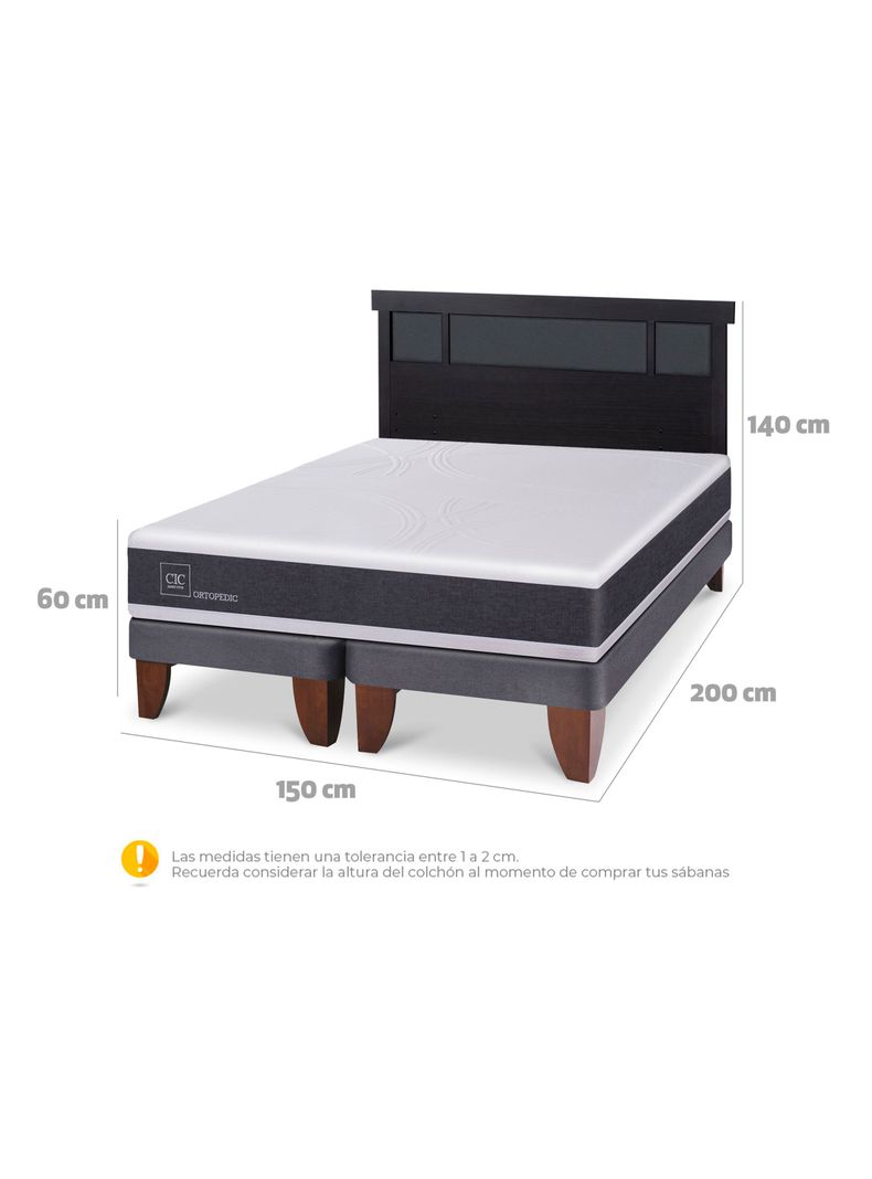Cama Europea Ortopedic 2 Plazas Base Dividida + Respaldo Dublín Negro-1