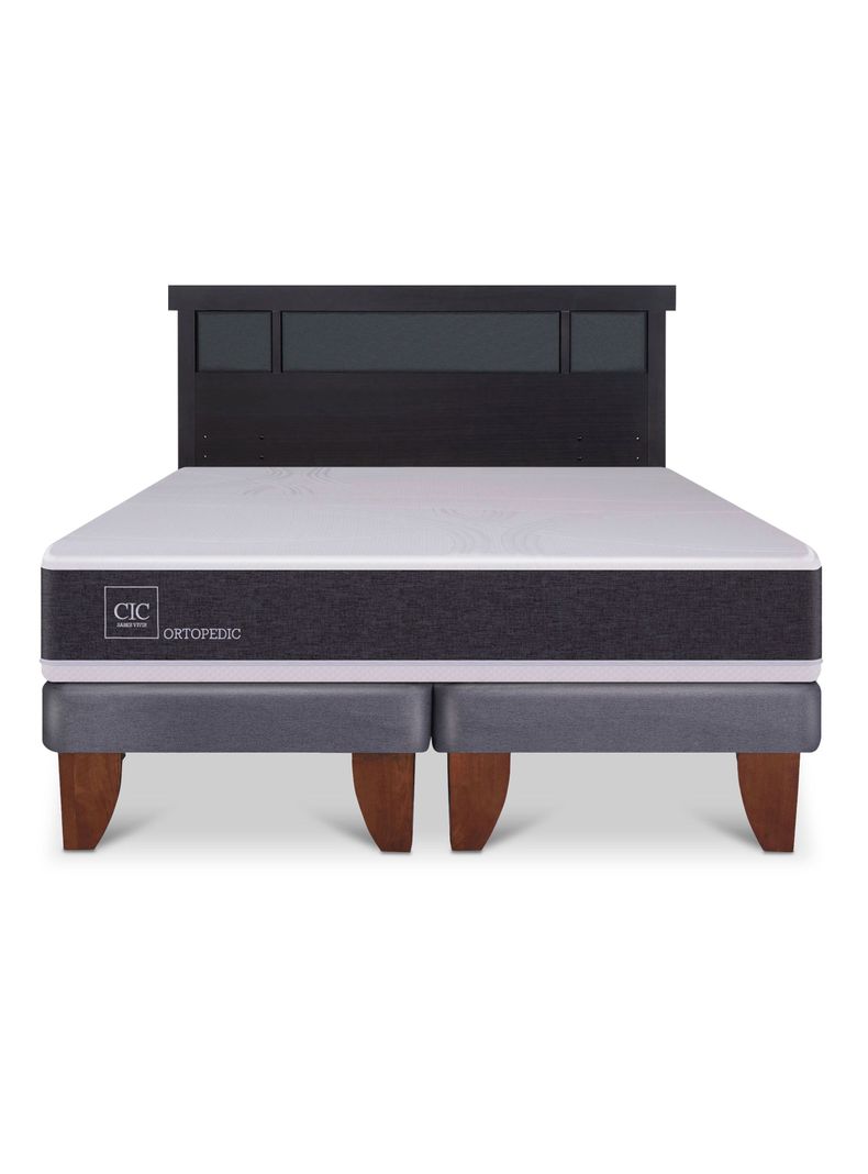 Cama Europea Ortopedic 2 Plazas Base Dividida + Respaldo Dublín Negro-2