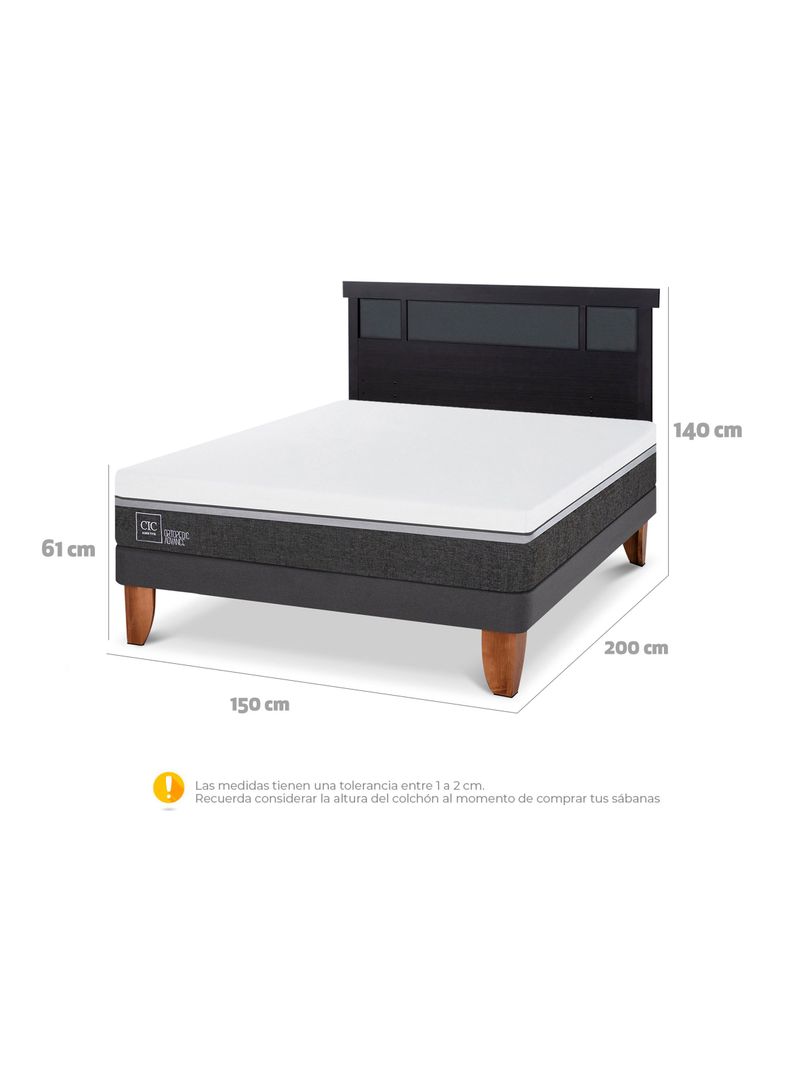 Cama Europea Ortopedic Advance 2 Plazas + Respaldo Dublín Negro-1