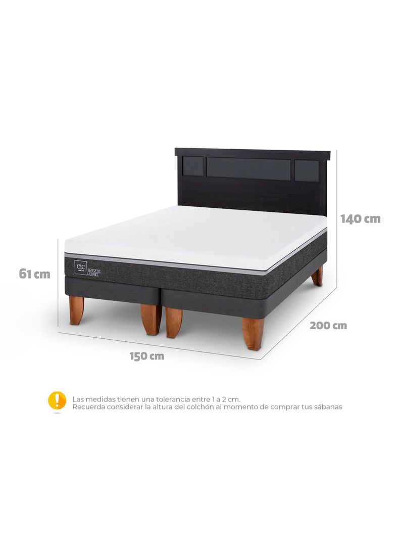 Cama Europea Ortopedic Advance 2 Plazas Base Dividida + Respaldo Dublín Negro-1