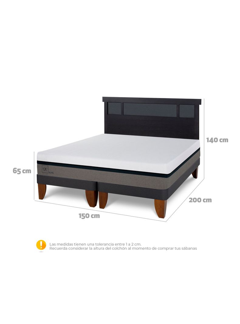 Cama Europea Balance 2 Plazas Base Dividida + Respaldo Dublín Negro-1