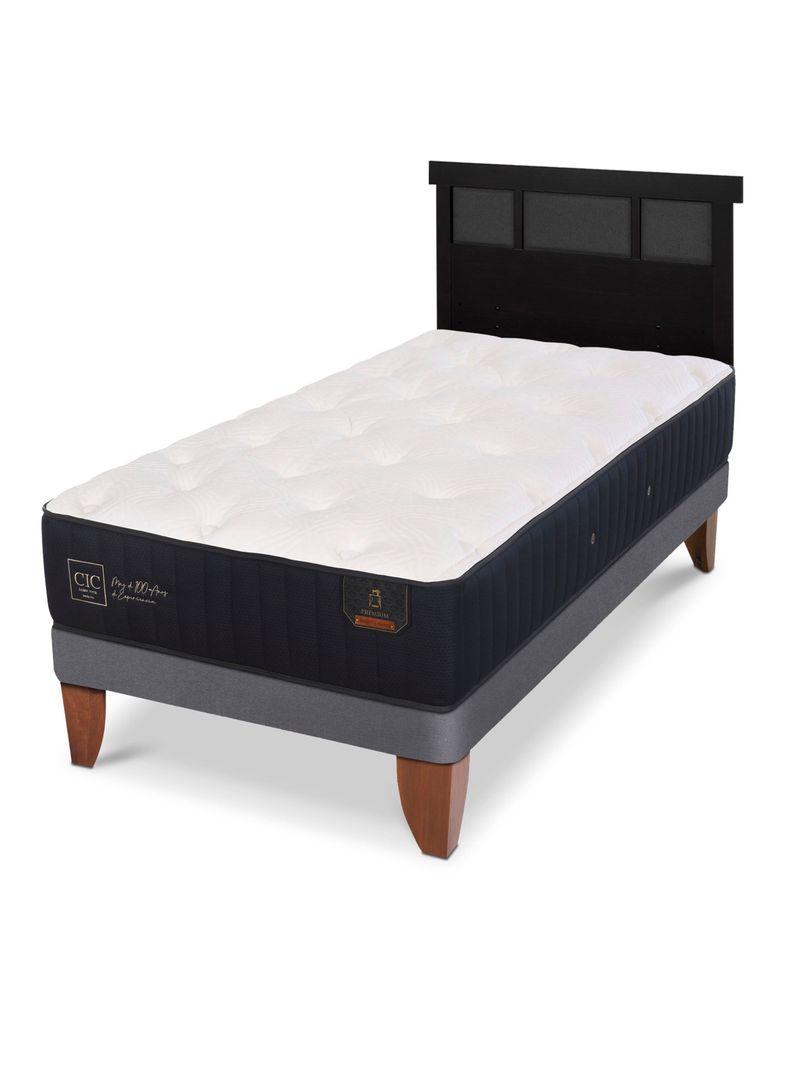 Cama Europea Premium 1.5 Plazas + Respaldo Dublín Negro-0