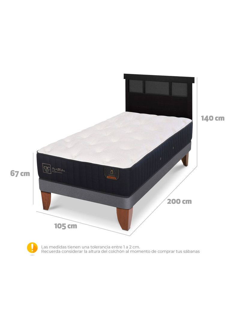 Cama Europea Premium 1.5 Plazas + Respaldo Dublín Negro-1