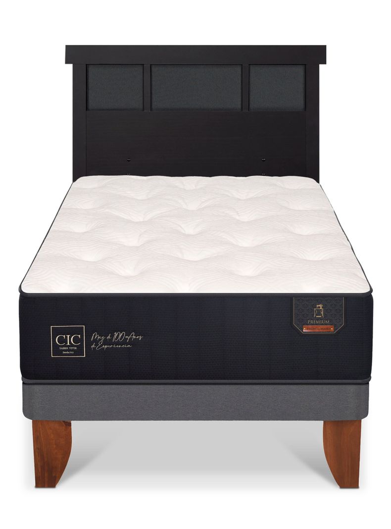 Cama Europea Premium 1.5 Plazas + Respaldo Dublín Negro-2