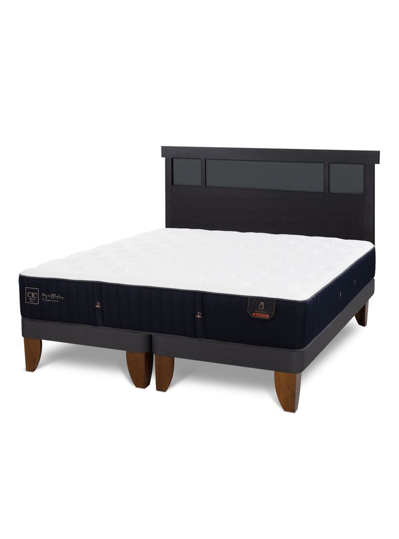 Cama Europea Premium 2 Plazas Base Dividida + Respaldo Dublín Negro-0