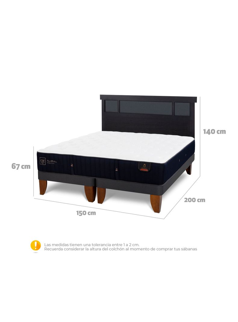 Cama Europea Premium 2 Plazas Base Dividida + Respaldo Dublín Negro-1