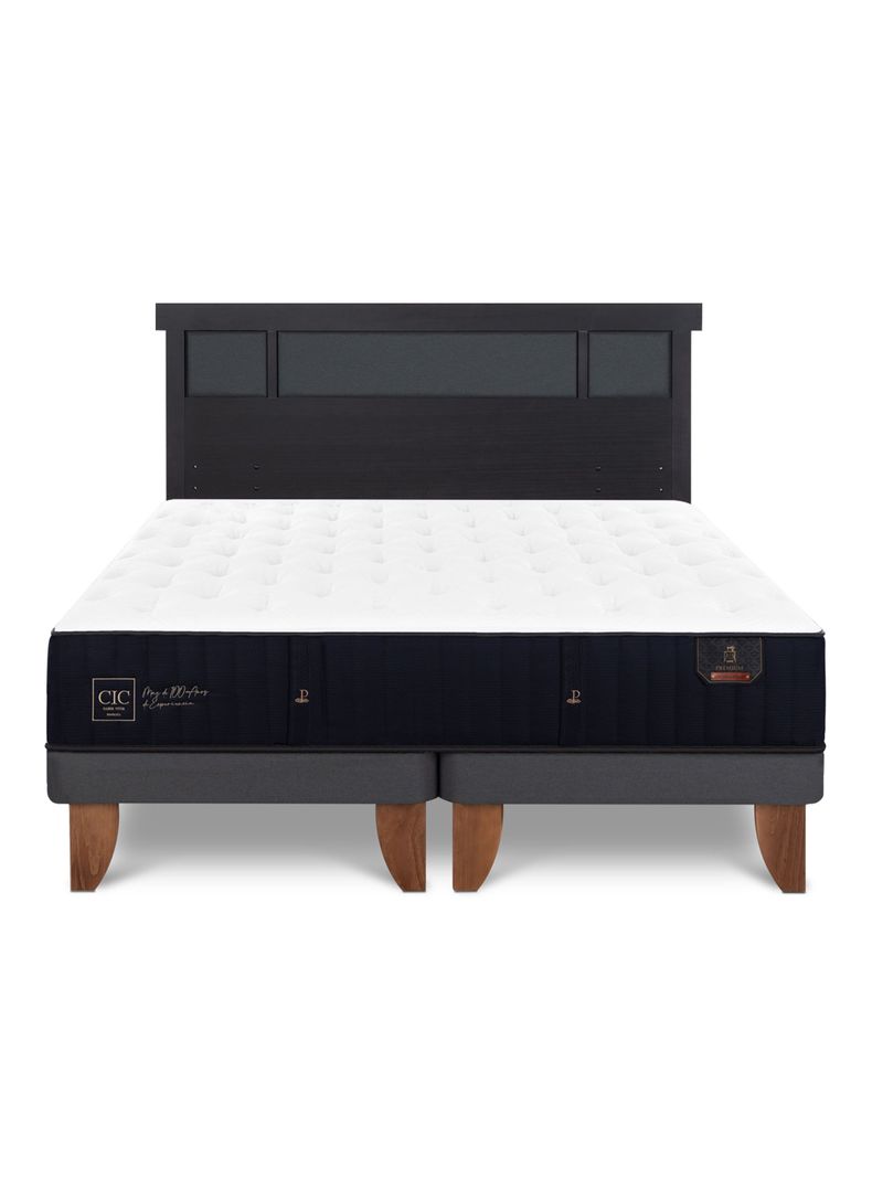 Cama Europea Premium 2 Plazas Base Dividida + Respaldo Dublín Negro-2