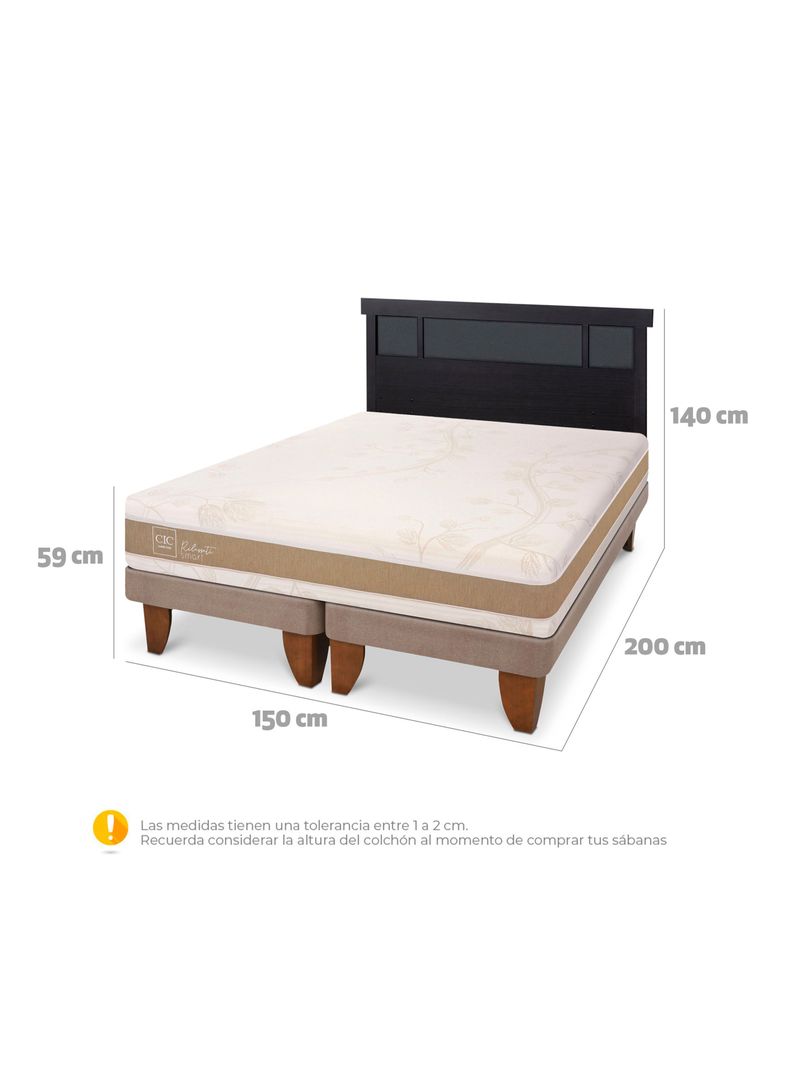 Cama Europea Rilassati Infinity 2 Plazas Base Dividida + Respaldo Dublin Negro-1