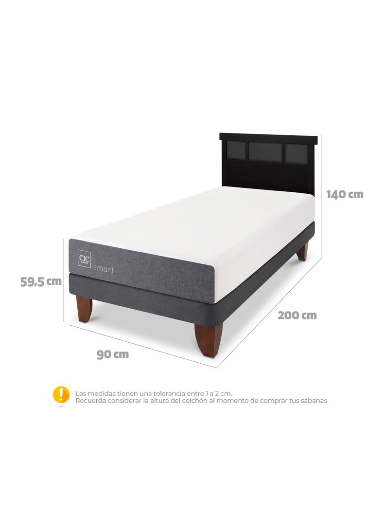 Cama Europea Smart 1 Plaza + Respaldo Dublín Negro-1