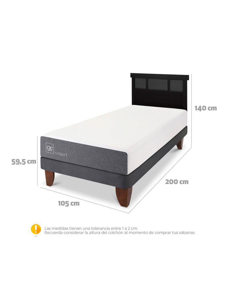Cama Europea Smart 1.5 Plazas + Respaldo Dublín Negro-1