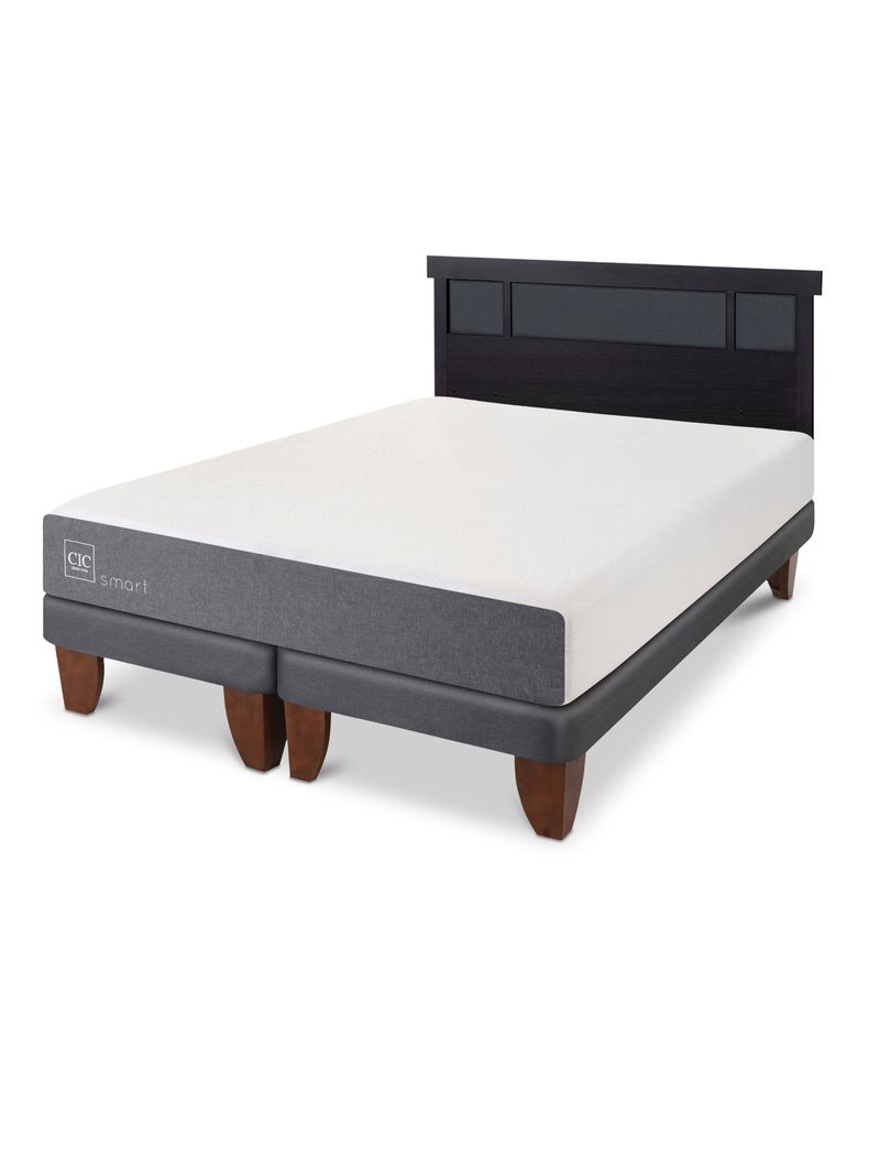 Cama Europea Smart 2 Plazas Base Dividida + Respaldo Dublín Negro-0