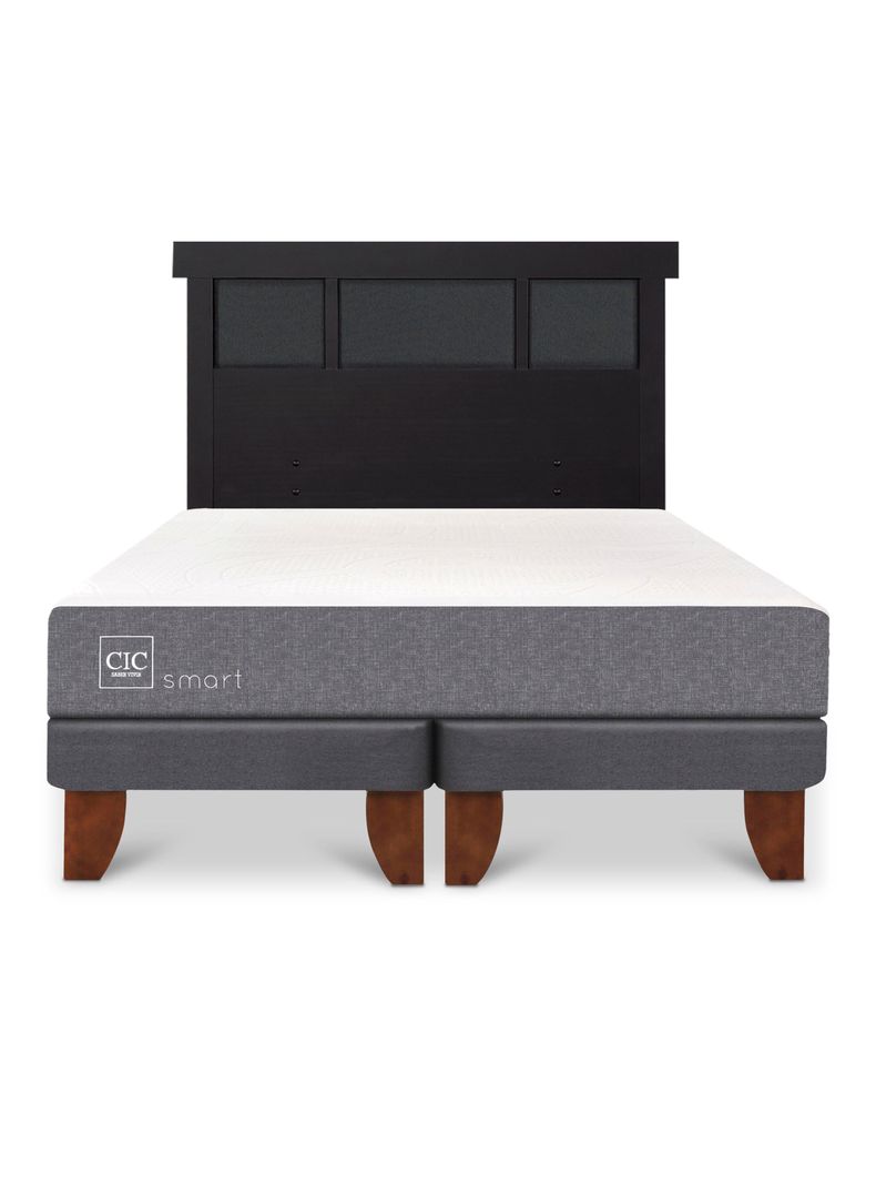 Cama Europea Smart 2 Plazas Base Dividida + Respaldo Dublín Negro-2