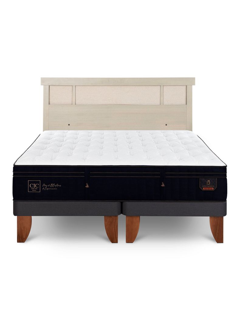 Cama Europea Súper Premium 2 Plazas Base Dividida + Respaldo Dublín Alpino-2