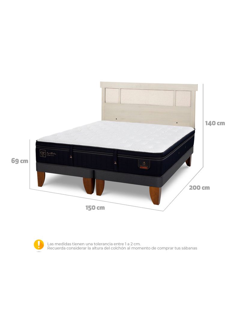 Cama Europea Súper Premium 2 Plazas Base Dividida + Respaldo Dublín Alpino-1