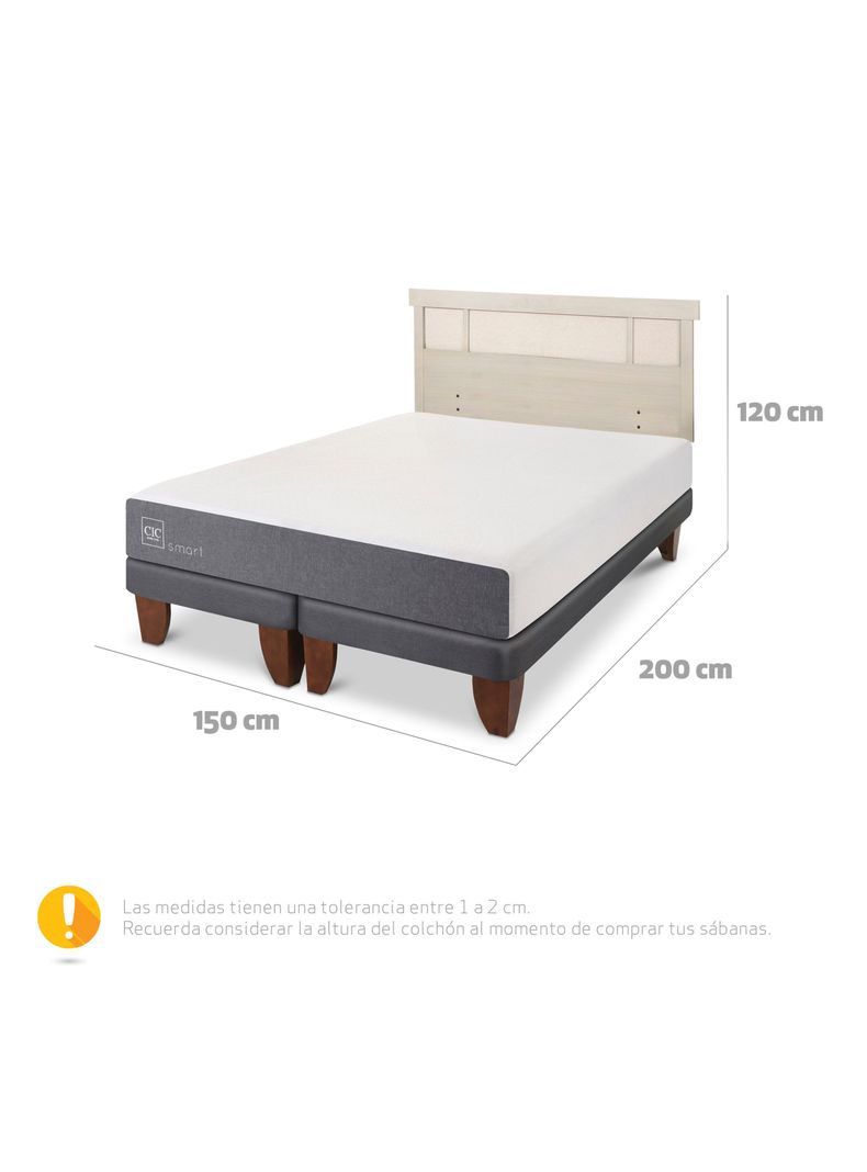 Cama Europea Smart 2 Plazas Base Dividida + Respaldo Dublín Alpino-1
