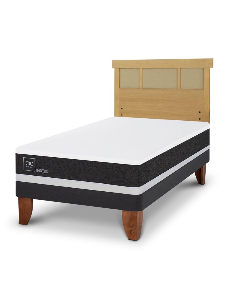 Cama Europea Ortopedic 1.5 Plazas + Respaldo Dublín Mostaza