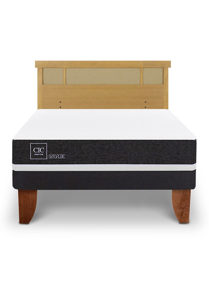 Cama Europea Ortopedic 2 Plazas + Respaldo Dublín Mostaza-2
