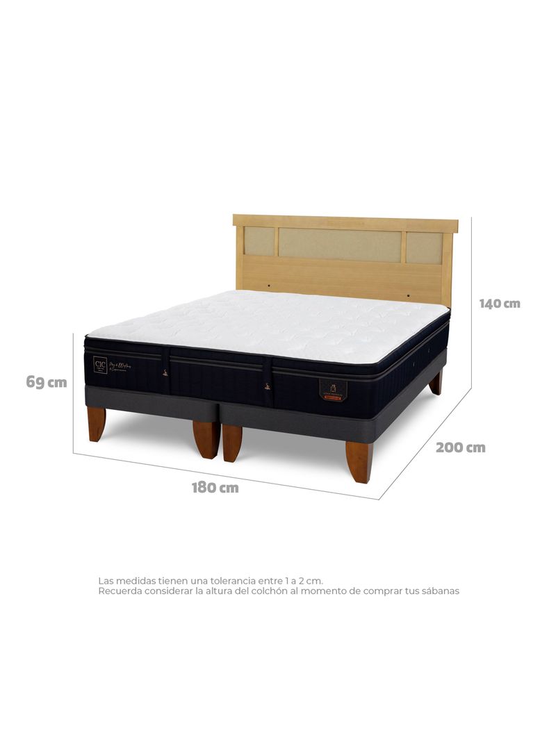 Cama Europea Súper Premium 2 Plazas Base Dividida + Respaldo Dublín Mostaza-1