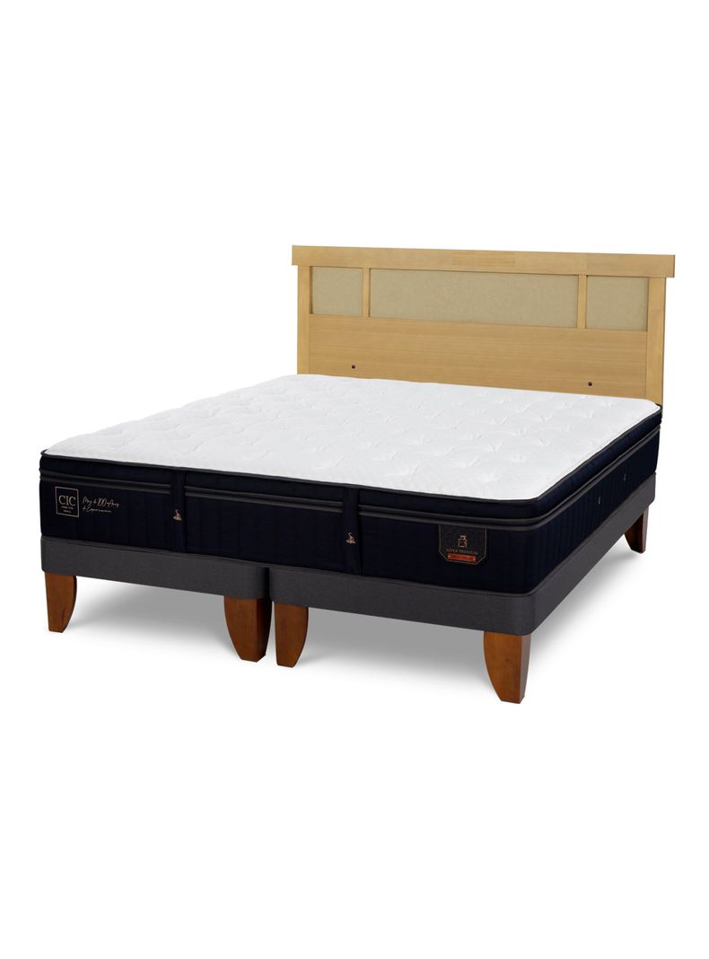 Cama Europea Súper Premium 2 Plazas Base Dividida + Respaldo Dublín Mostaza-0