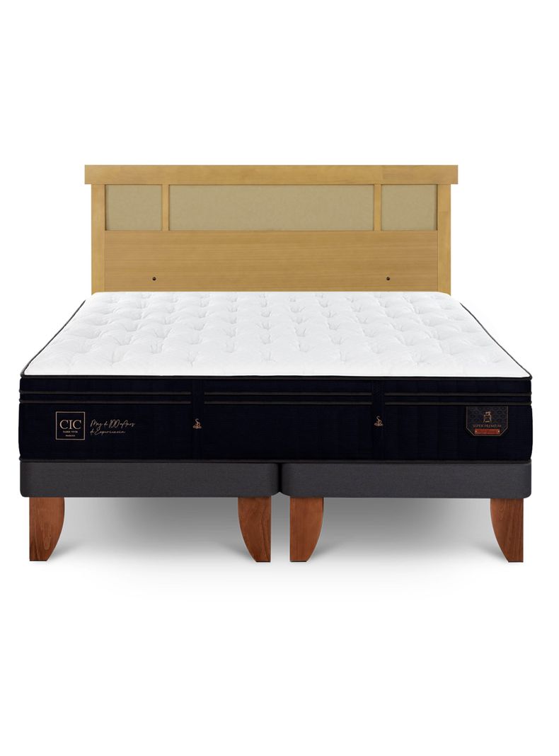 Cama Europea Súper Premium 2 Plazas Base Dividida + Respaldo Dublín Mostaza-2