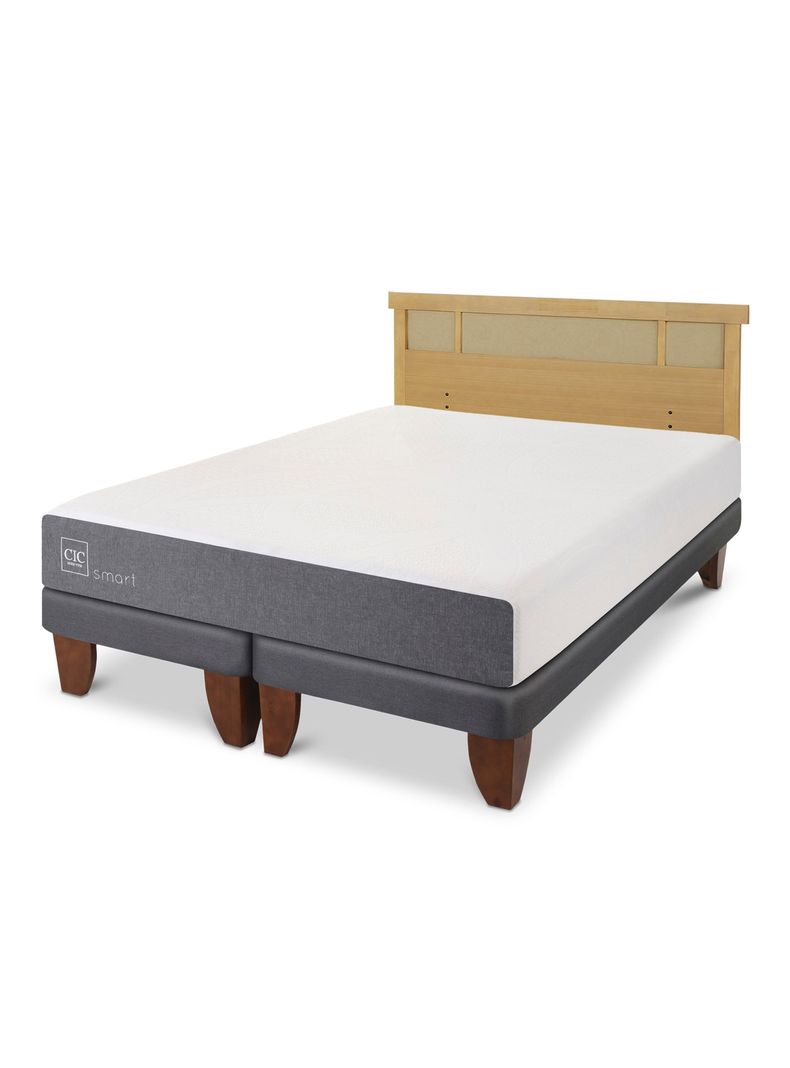 Cama Europea Smart 2 Plazas Base Dividida + Respaldo Dublín Mostaza-0