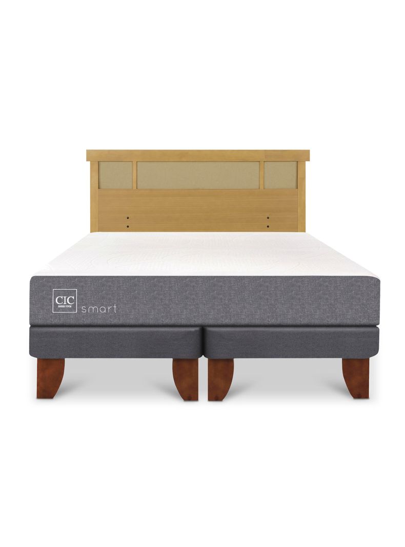 Cama Europea Smart 2 Plazas Base Dividida + Respaldo Dublín Mostaza-2