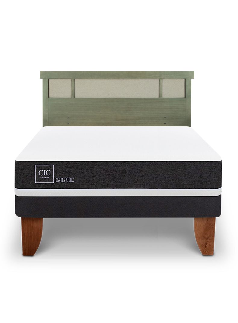 Cama Europea Ortopedic 2 Plazas + Respaldo Dublín Olivo-2